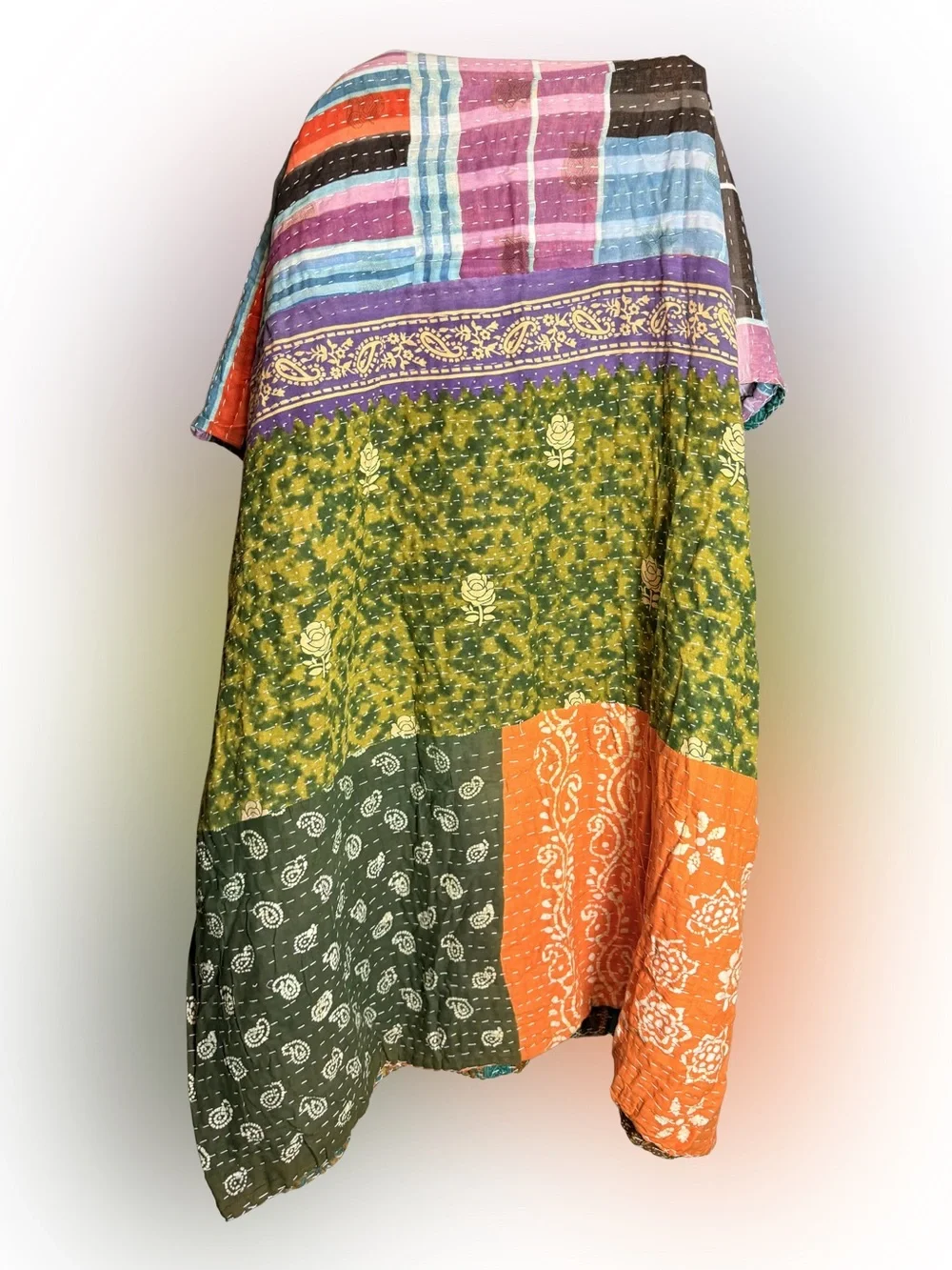 Green and Gold Floral Quilted Throw - Artisan Kantha Style